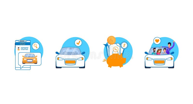 Car Service Icon Set. Carshare, Carpool Mobile App